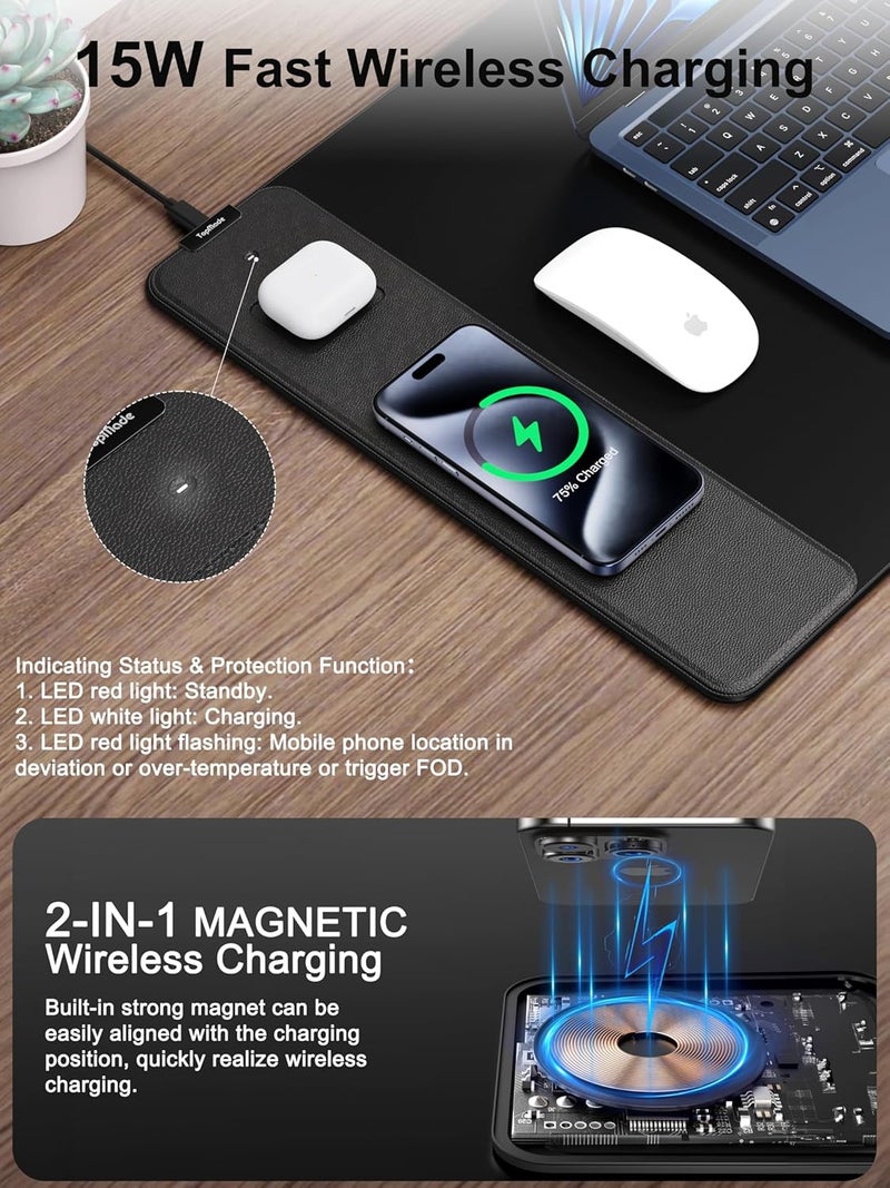 TopMade Wireless Charging Mouse Pad, Gaming Mousepad Home Office Large Desk Pad with Ultra-Smooth Surface, Non-Slip Base, Waterproof Keyboard Mat (Includes 20W PD Power Adapter & 6.56ft Woven Cable) - Image 2